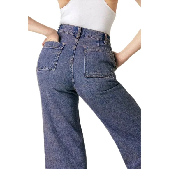 American Apparel Women Crop Wide Leg Jeans Pink Tinted Blue Size 30 - Picture 2 of 4